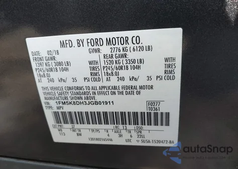 2018 Ford Explorer Xlt из США, поврежденный, VIN 1FM5K8DH3JGB01911